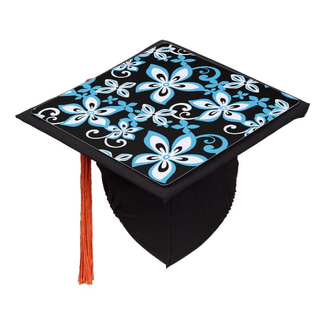 ALOHA HAWAII (BLACK/BLUE) GRADUATION CAP TOPPER (Angled)