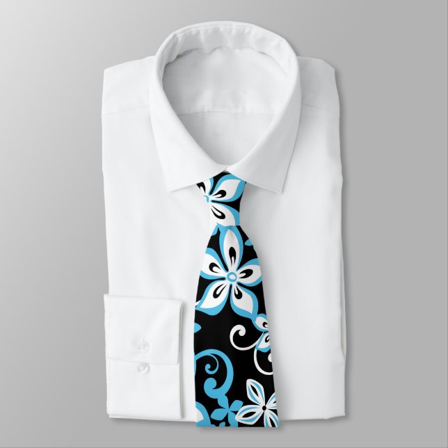 ALOHA HAWAII (BLACK/BLUE) NECK TIE (Tied)