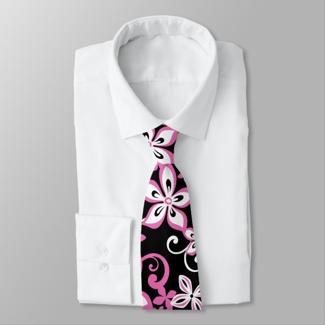 ALOHA HAWAII (BLACK/PINK) NECK TIE (Tied)