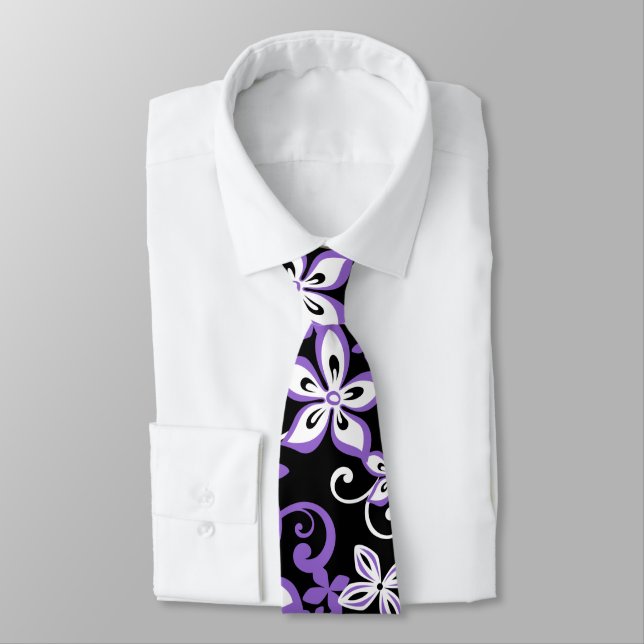 ALOHA HAWAII (BLACK/PURPLE) NECK TIE (Tied)