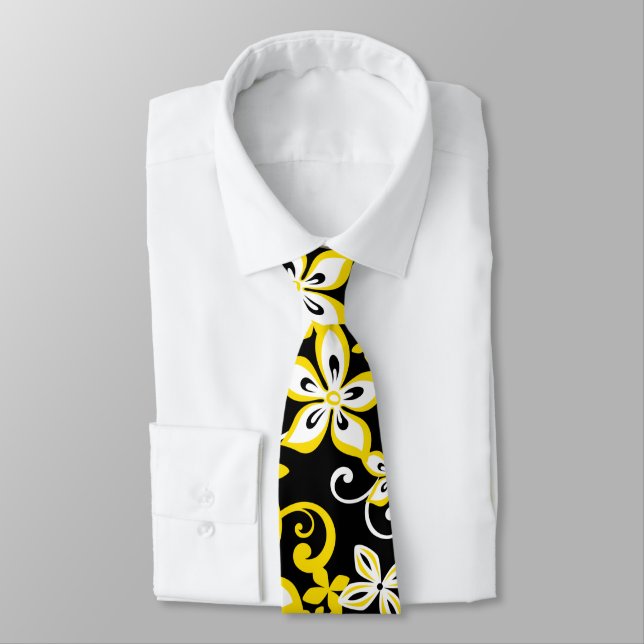 ALOHA HAWAII (BLACK/YELLOW) NECK TIE (Tied)