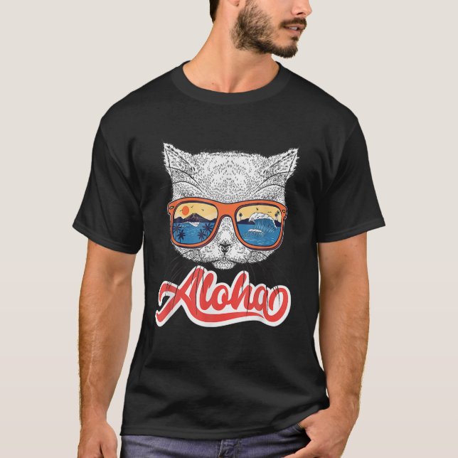 Aloha Hawaii Cat Hawaiian Beach Glass Gift T-Shirt (Front)
