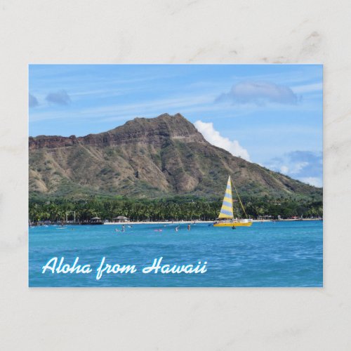 Aloha Hawaii Duamond Head Waikiki Beach Ocean Postcard