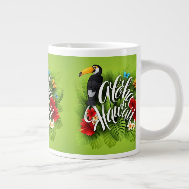 Aloha Hawaii Flowers Foliage Butterflies Yellow    Giant Coffee Mug (Right)