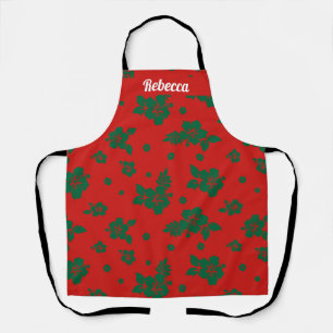 Aloha Hawaii Green on Red Christmas Pattern Apron