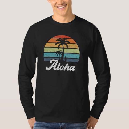 Aloha Hawaii Hawaiian Island Palm Beach Surfboard  T_Shirt