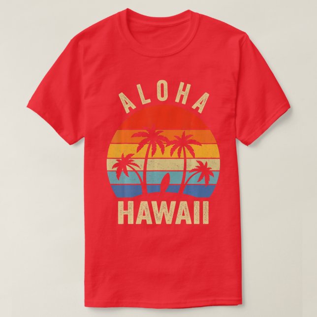 Aloha Hawaii Hawaiian Island  Palm Beach Surfboard T-Shirt (Design Front)