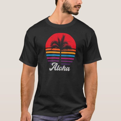 Aloha Hawaii Hawaiian Island  Palm Tree Beach Vint T_Shirt