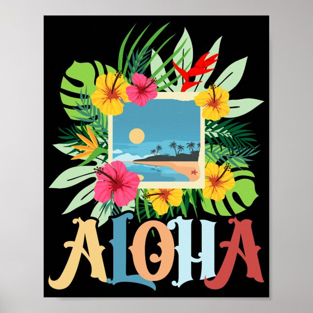 Aloha Hawaii Hawaiian Island Palm Trees Beach Poster (Front)
