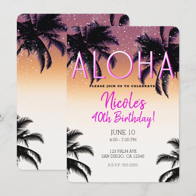 Aloha Hawaii Hawaiian Island Summer Birthday Party Invitation (Front/Back)