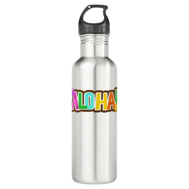 Aloha Hawaii Hawaiian Island Surfing Tropical Stainless Steel Water Bottle (Front)