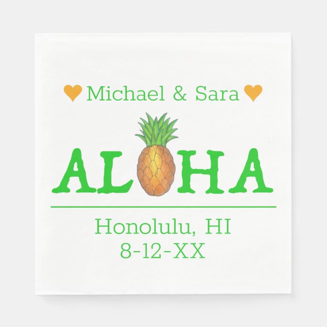 Aloha Hawaii Hawaiian Pineapple Island Wedding Napkins (Front)