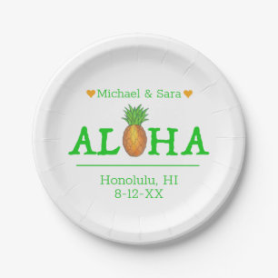 Aloha Hawaii Hawaiian Pineapple Island Wedding Paper Plates
