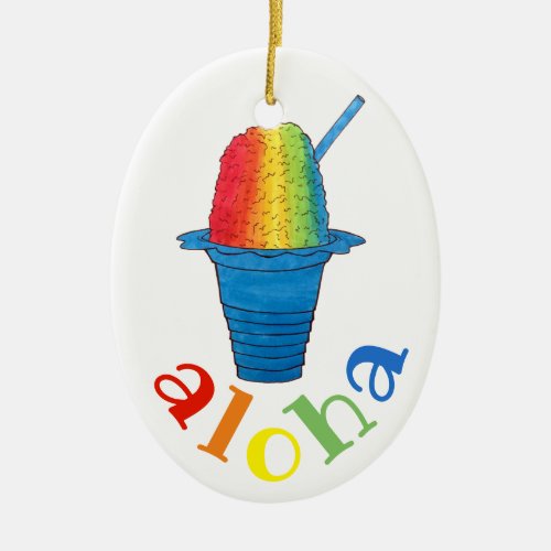 ALOHA Hawaii Hawaiian Rainbow Shave Shaved Ice Ceramic Ornament