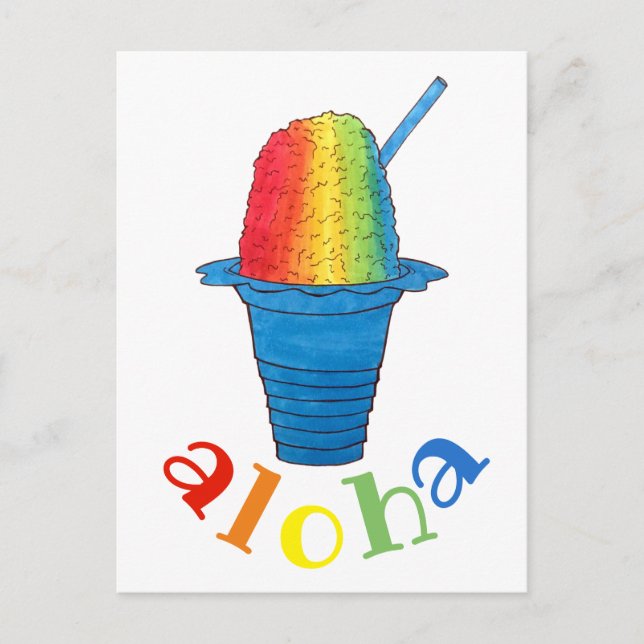 ALOHA Hawaii Hawaiian Rainbow Shave Shaved Ice Holiday Postcard (Front)