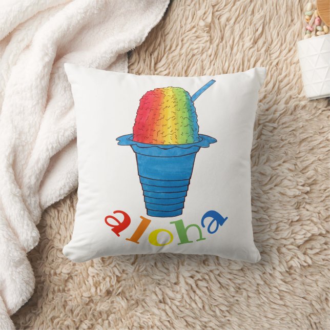 ALOHA Hawaii Hawaiian Rainbow Shave Shaved Ice Throw Pillow (Blanket)