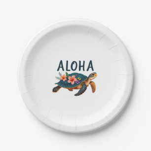 Aloha Hawaii Hawaiian-Shirt Turtle Hibiscus Kids G Paper Plates