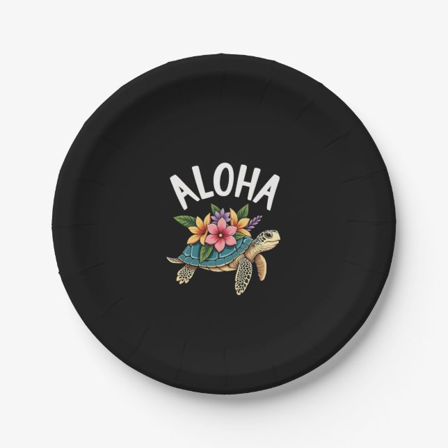 Aloha Hawaii Hawaiian-Shirt Turtle Hibiscus Kids G Paper Plates (Front)
