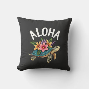 Aloha Hawaii Hawaiian-Shirt Turtle Hibiscus Kids G Throw Pillow