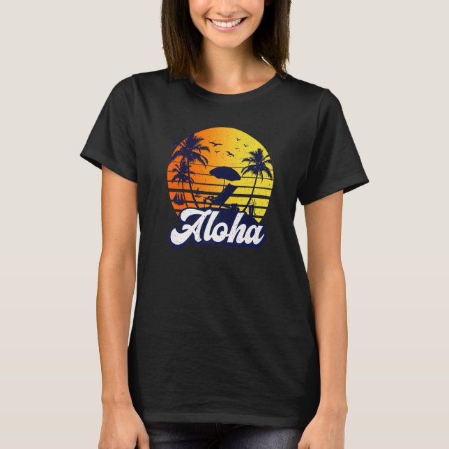 Aloha Hawaii Hawaiian Sunset Beach Retro Premium T-Shirt (Front)