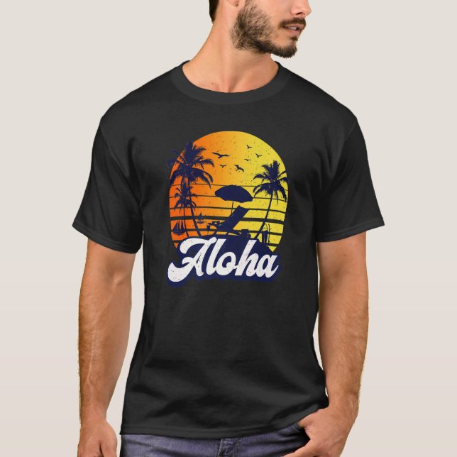 Aloha Hawaii Hawaiian Sunset Beach Retro Premium T-Shirt (Front)
