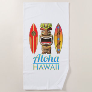 Aloha Hawaii Hawaiian Tiki Surfing Beach Towel