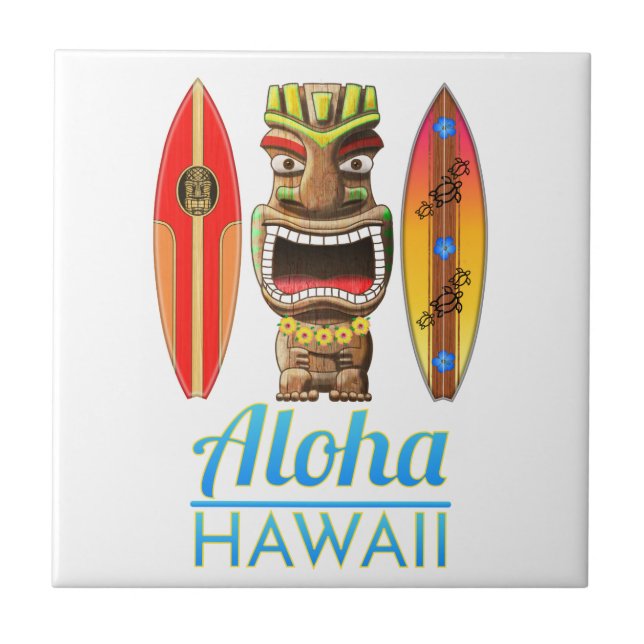 Aloha Hawaii Hawaiian Tiki Surfing Ceramic Tile (Front)