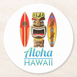 Aloha Hawaii Hawaiian Tiki Surfing Round Paper Coaster
