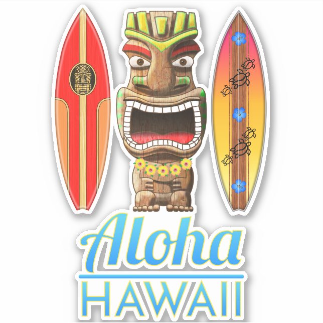 Aloha Hawaii Hawaiian Tiki Surfing Sticker (Front)