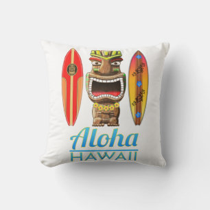 Aloha Hawaii Hawaiian Tiki Surfing Throw Pillow