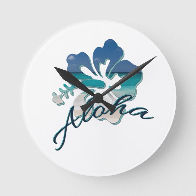 Aloha Hawaii Hibiscus Flower Round Clock (Front)