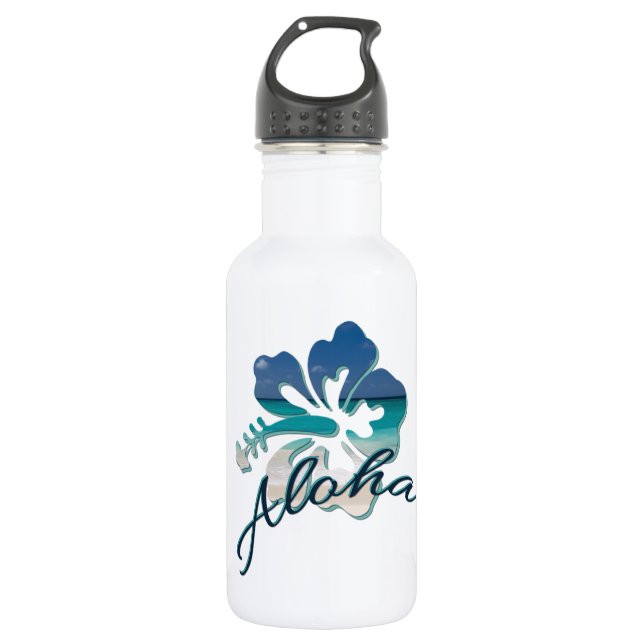 Aloha Hawaii Hibiscus Flower Stainless Steel Water Bottle (Front)