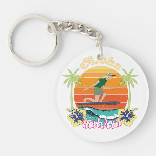 Aloha Hawaii Hibiscus Flowers Keychain (Front)