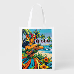 Aloha Hawaii Hula Dancer on the Beach Grocery Bag