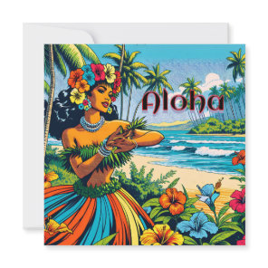 Aloha | Hawaii Hula Dancer on the Beach Invitation