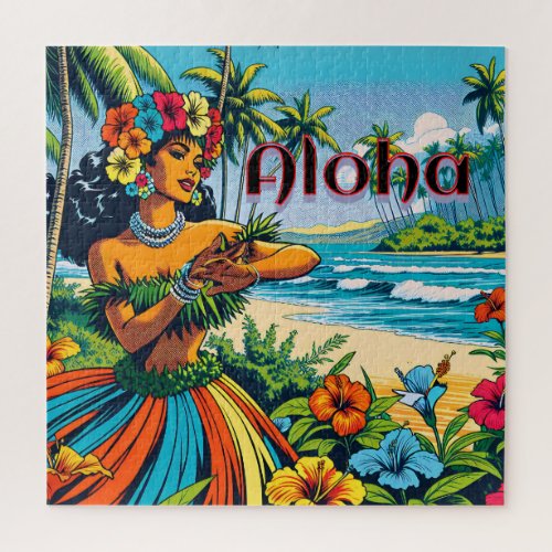 Aloha  Hawaii Hula Dancer on the Beach Jigsaw Puzzle