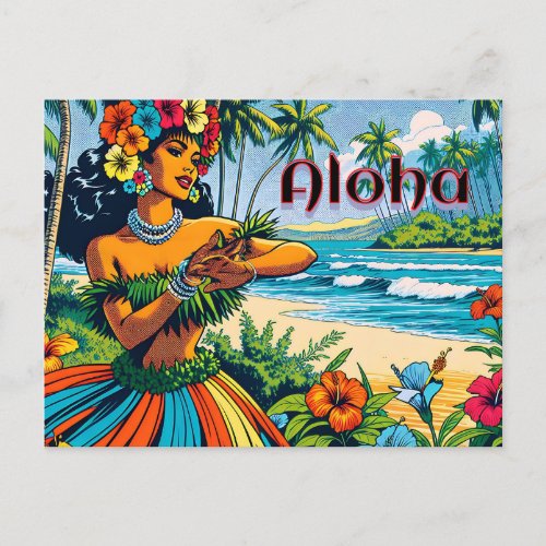 Aloha  Hawaii Hula Dancer on the Beach Postcard