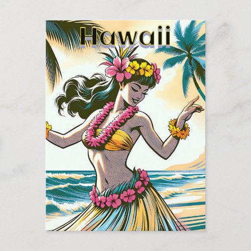 Aloha  Hawaii Hula Dancer on the Beach Postcard