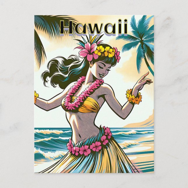 Aloha | Hawaii Hula Dancer on the Beach Postcard (Front)
