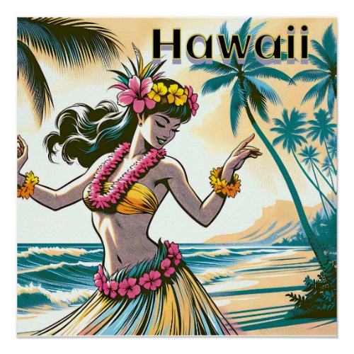 Aloha  Hawaii Hula Dancer on the Beach Poster