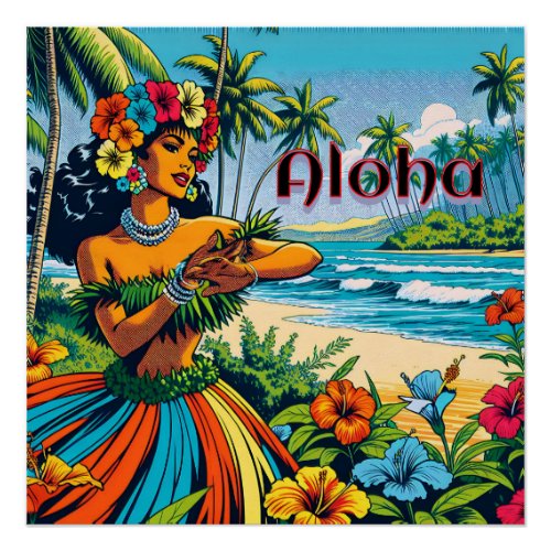 Aloha  Hawaii Hula Dancer on the Beach Poster