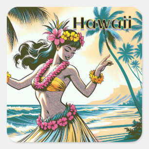 Aloha Hawaii Hula Dancer on the Beach Square Sticker