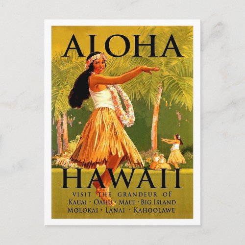Aloha Hawaii hula girl dance vintage travel Postcard