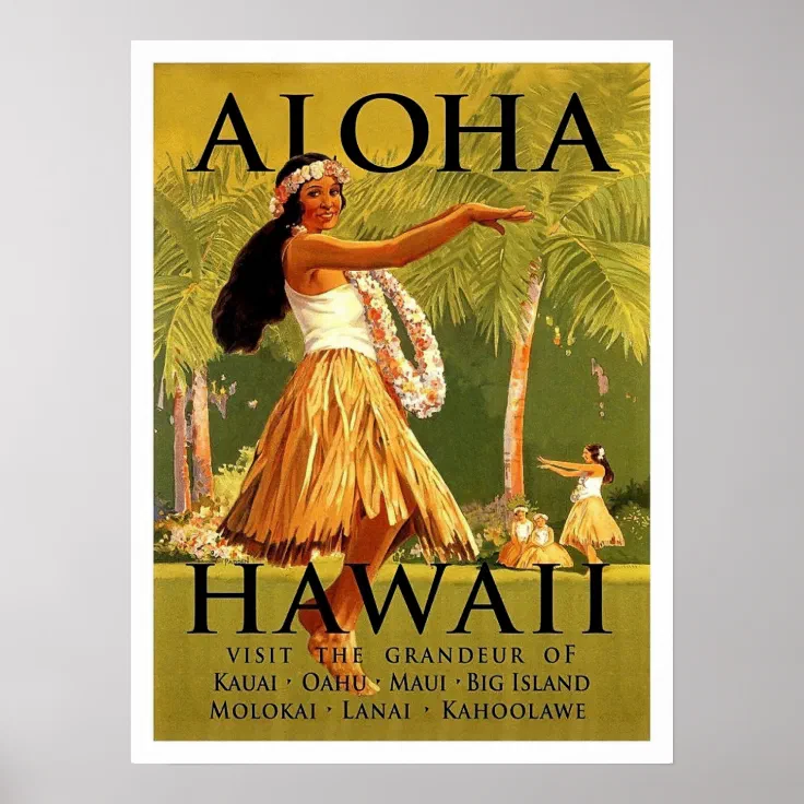 Aloha Hawaii, hula girl dance, vintage travel Poster | Zazzle