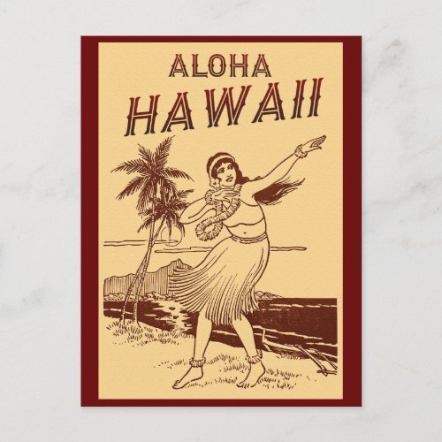 Aloha Hawaii Hula Girl   Postcard