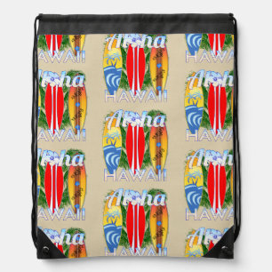Aloha Hawaii Island Surfing Drawstring Bag