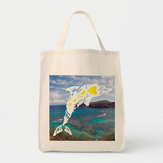 Aloha Hawaii Islands Dolphin Tote Bag (Front)