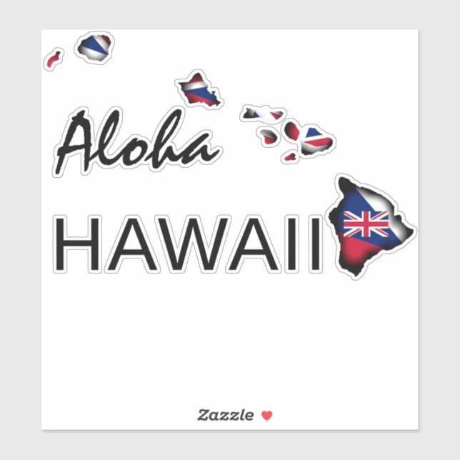 ALOHA - HAWAII ISLANDS HI Flag BLK Sticker (Sheet)