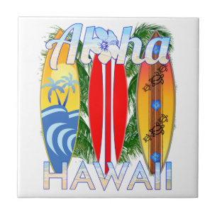 Aloha Hawaii Islands Surfing Ceramic Tile