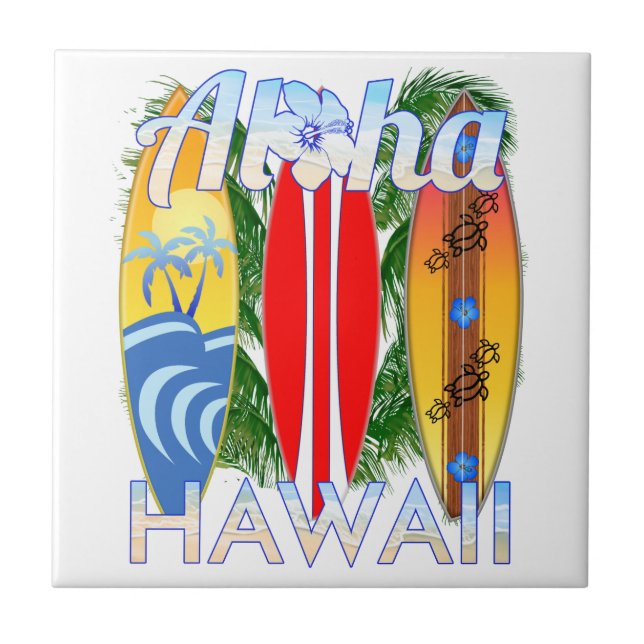 Aloha Hawaii Islands Surfing Ceramic Tile (Front)